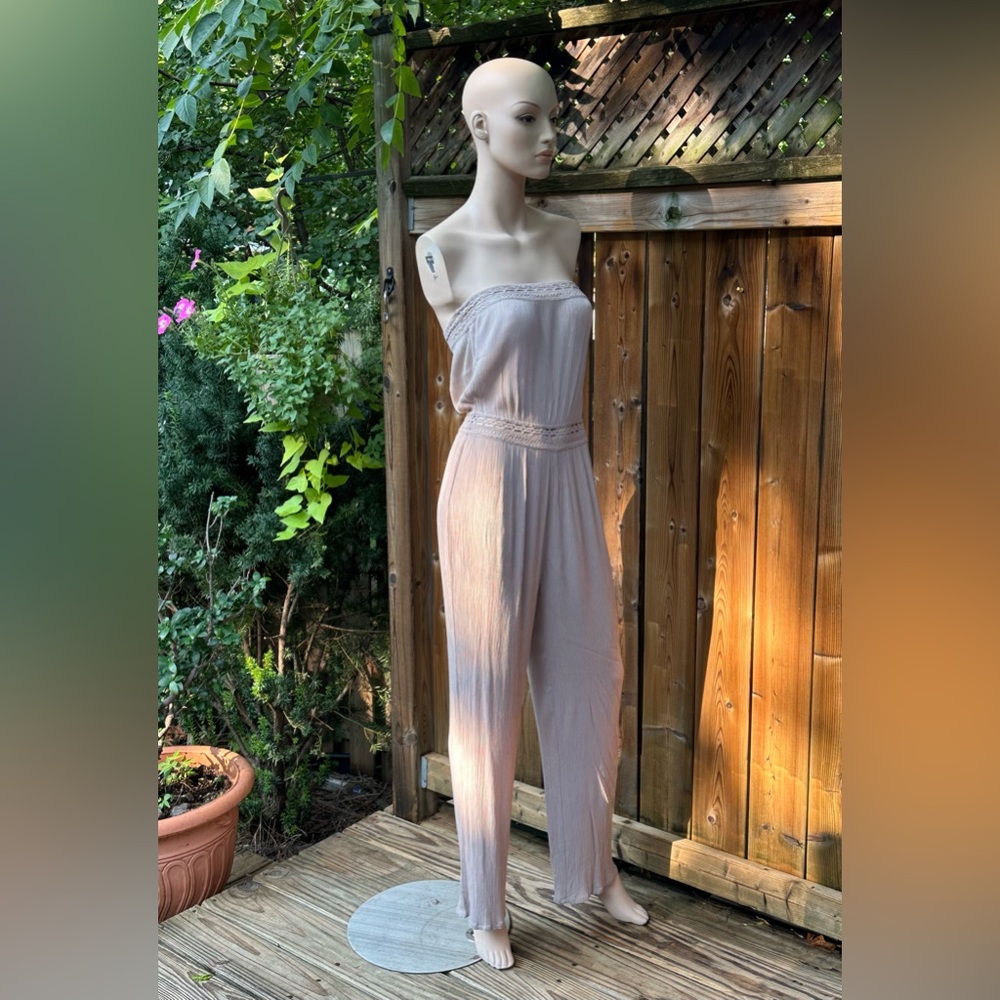 Strapless Boho Lace Trim Jumpsuit